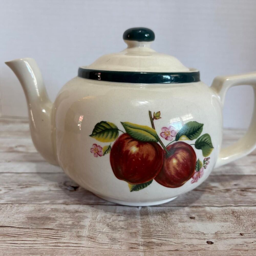 Vintage Ceramic Teapot with Apple Decor